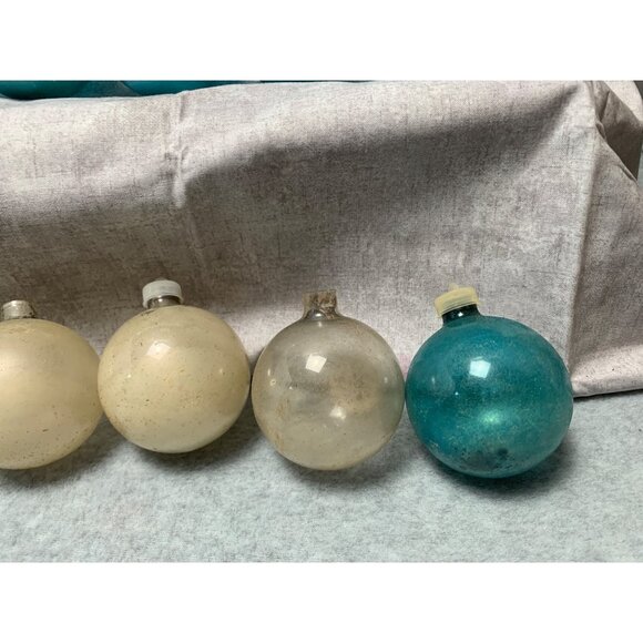 Vintage Glass Christmas Ornaments Mixed Frosted Teal & Clear Set of 11 - Picture 3 of 7